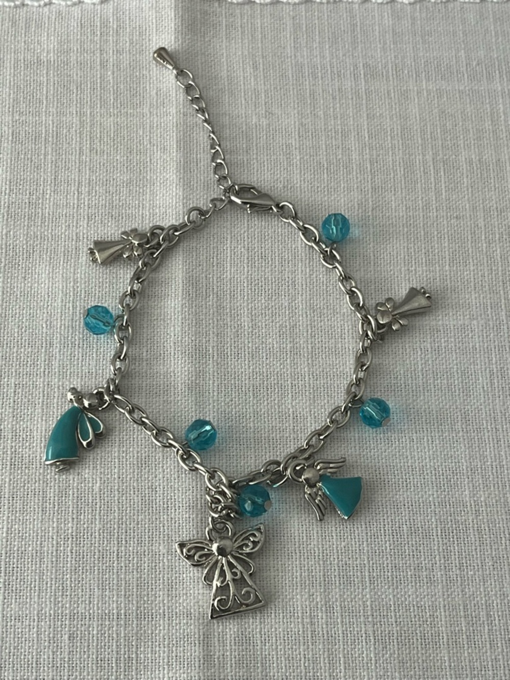 Silver-Tone Angel & Blue Crystal Charm Bracelet